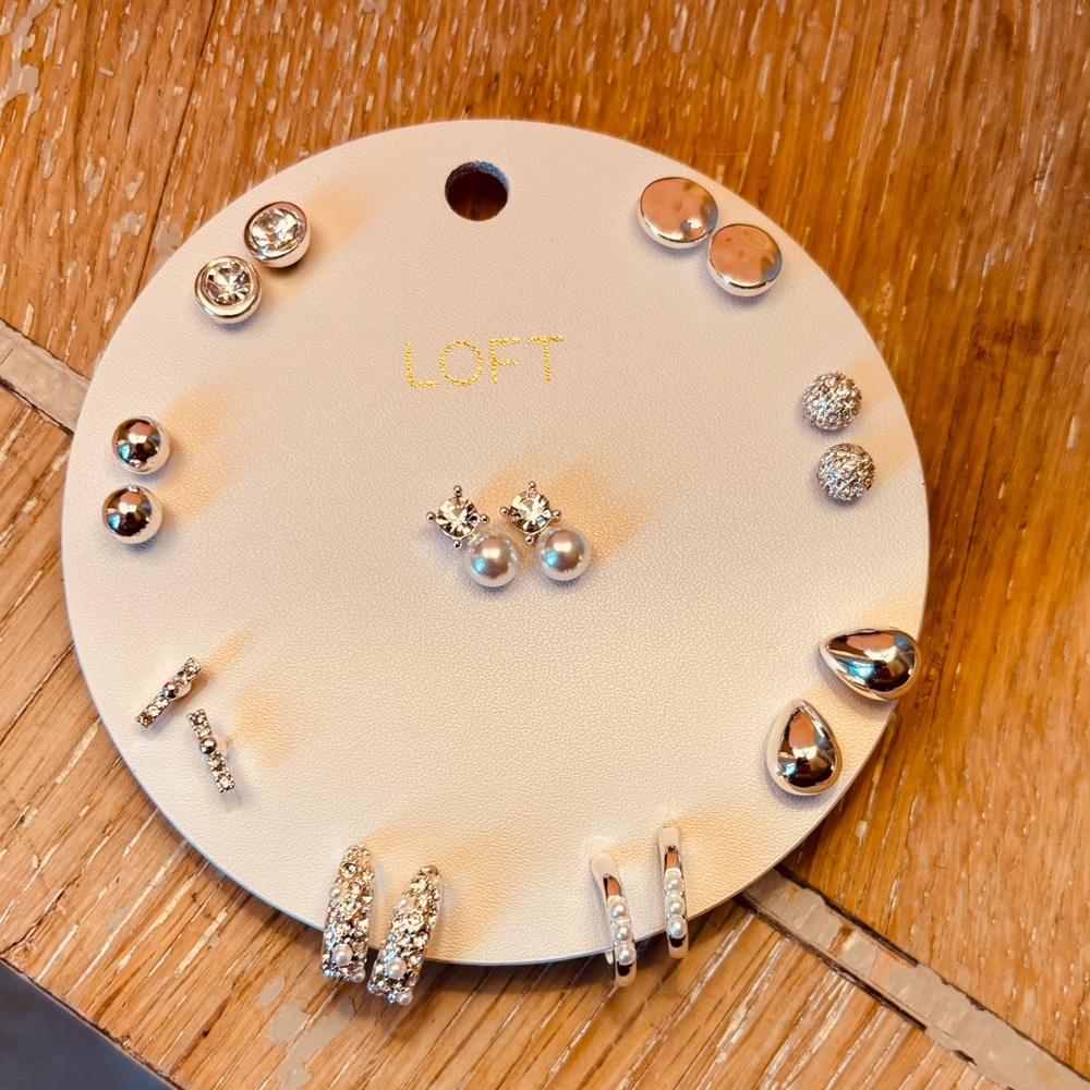 LOFT Silver Stud Earring Set 9 Pairs New in Package Sparkling Sparkle